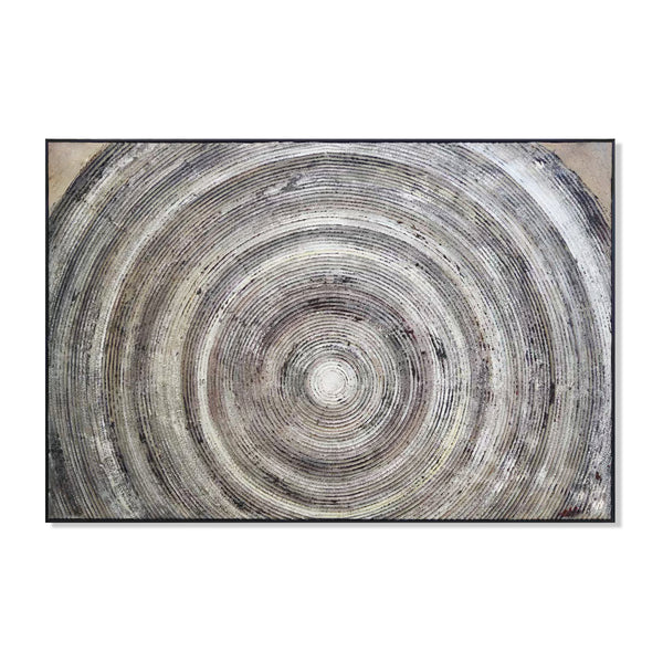 Gray Circular Wall Art Decor, 47" Impasto Painting Living Room Wall Accent