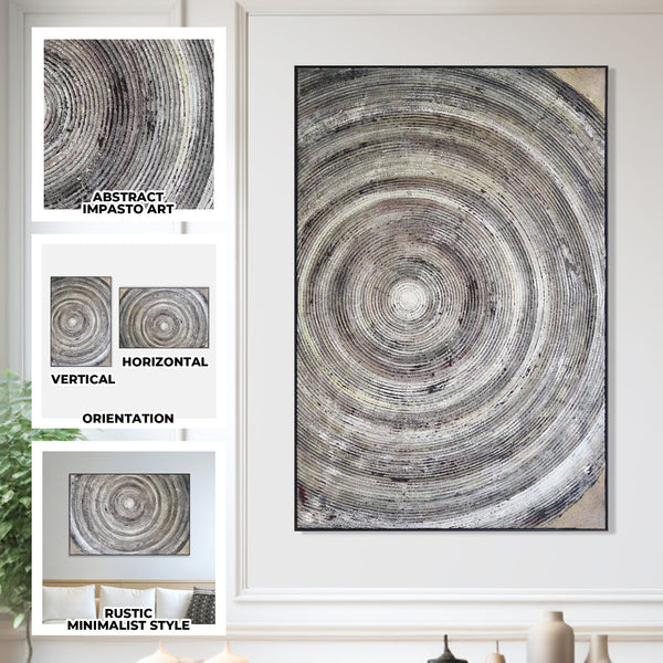 Gray Circular Wall Art Decor, 47" Impasto Painting Living Room Wall Accent