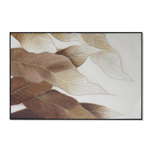 Botanical Wall Art, 47" Impasto Brown Textured Painting, Leaves Home Decor