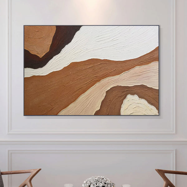 Brown Abstract Painting, 47" Impasto Textured Canvas Artwork Wall Decor