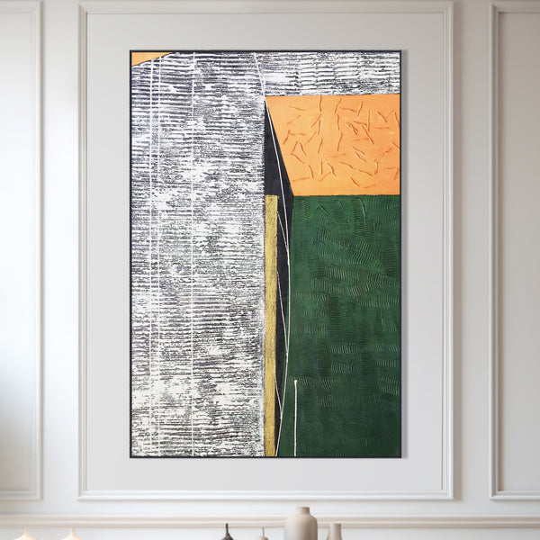 Green Gray Abstract Textured Wall Art, 47" Impasto Painting Home Decor