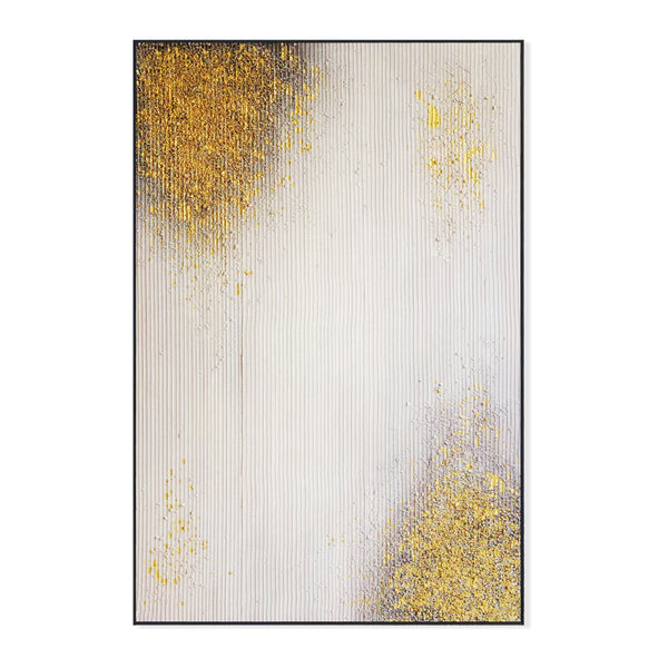 Golden Textured Painting, 47" Framed Wall Art for Living Room or Office