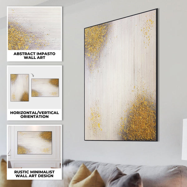 Golden Textured Painting, 47" Framed Wall Art for Living Room or Office