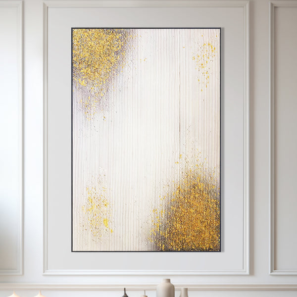 Golden Textured Painting, 47" Framed Wall Art for Living Room or Office