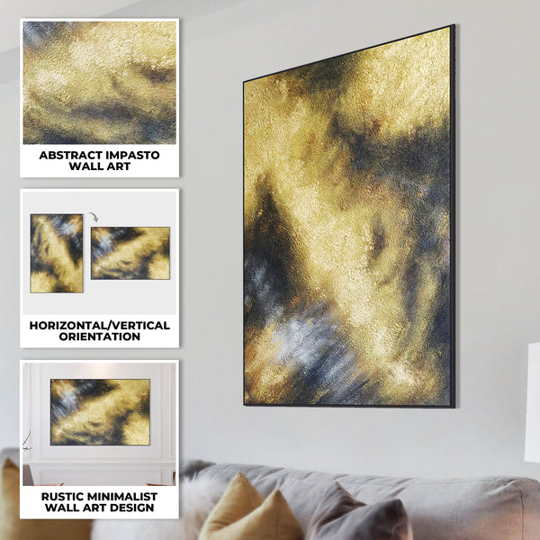 Gold Black Framed Canvas Artwork, 47" Living Room Textured Wall Art Decor