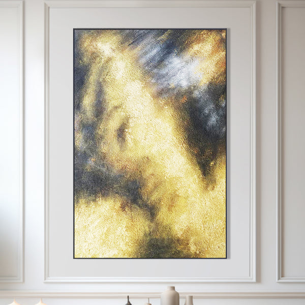 Gold Black Framed Canvas Artwork, 47" Living Room Textured Wall Art Decor