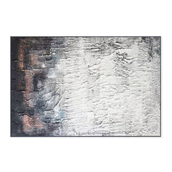 White Black Thick Textured Impasto Painting, 47" Wall Art Decor for Home