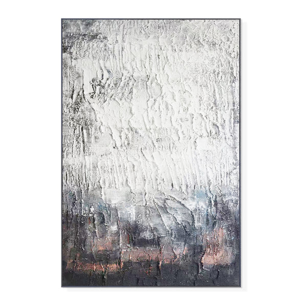 White Black Thick Textured Impasto Painting, 47" Wall Art Decor for Home