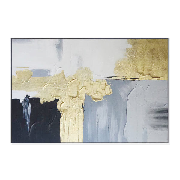 Golden Grey Wall Painting, 47" Abstract Textured Artwork, Living Room Decor