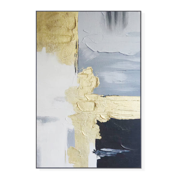 Golden Grey Wall Painting, 47" Abstract Textured Artwork, Living Room Decor