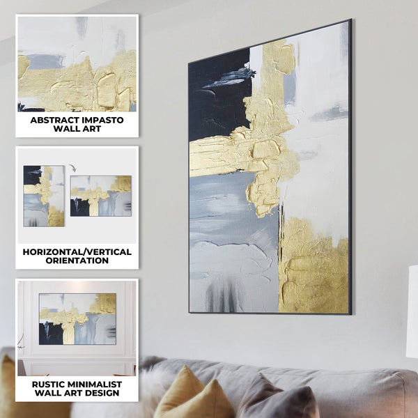 Golden Grey Wall Painting, 47" Abstract Textured Artwork, Living Room Decor