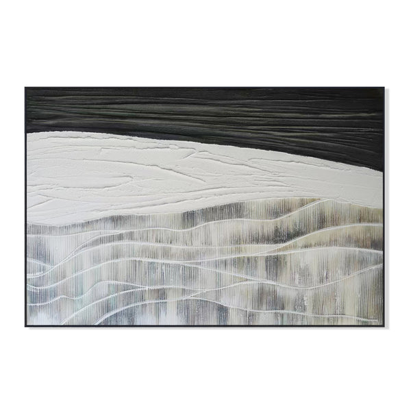 Gray Black Abstract Textured Impasto Painting, 47" Framed Wall Art Decor