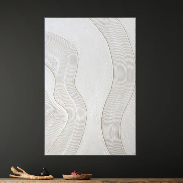 Brown White Wall Art, 47" Impasto Artwork Textured Framed Canvas Home Decor