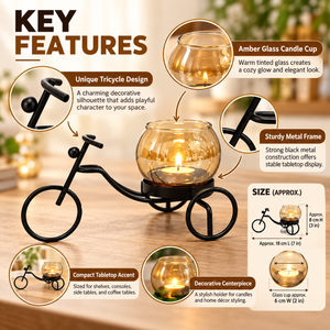 Black Iron Rickshaw Tealight Candle Holder with Glass Cup