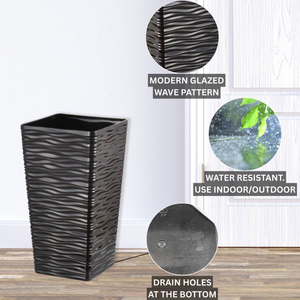 Tall Black Planter Pot Set of 2, Indoor/Outdoor, 22" Modern Minimalist Decorative Flower Pots, Home, Garden, Backyard, Front Porch, Patio Decor by Sona Casa