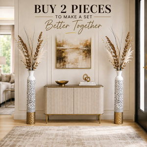 Set of 2 Tall White and Silver Round Metal Vases for Modern Home Decor, 14x14x106.7 cm - Accent Collection