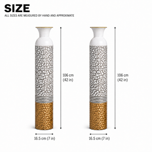 Set of 2 Tall White and Silver Round Metal Vases for Modern Home Decor, 14x14x106.7 cm - Accent Collection