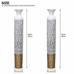 Set of 2 White Silver Metal Tall Floor Vases for Modern Home Decor 13.5x13.5x95.5 cm - Accent Collection