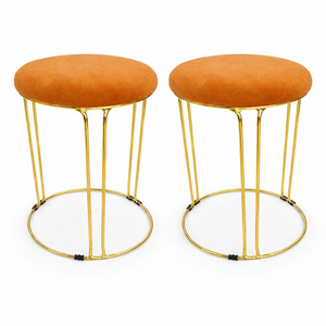 2 Piece Brown Stool with Gold Stand by Sona Casa