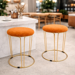 2 Piece Brown Stool with Gold Stand by Sona Casa