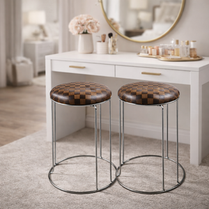 2 Piece Brown Stool with Silver Stand by Sona Casa