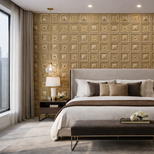 3D PVC Wall Panel, Gold, 4 Block by Sona Casa