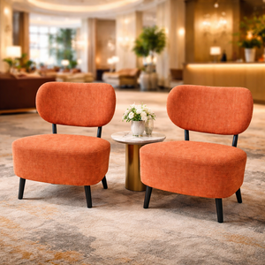 2 Pcs Set of Comfortable Orange Fabric Accent Chairs for Lounge, Home, Office, Hotel Decor by Sona Casa