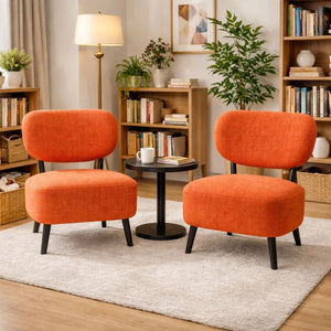 2 Pcs Set of Comfortable Orange Fabric Accent Chairs for Lounge, Home, Office, Hotel Decor by Sona Casa