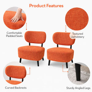2 Pcs Set of Comfortable Orange Fabric Accent Chairs for Lounge, Home, Office, Hotel Decor by Sona Casa