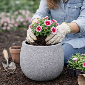 Dark Gray Round Pot for Plants, Planters Indoor Outdoor, Living Room, Garden, Patio Decor by Sona Casa