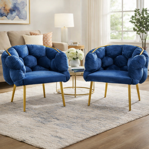 Set of 2 Royal Blue Velvet Accent Bubble Chairs, Glam Gold Frame, Home Office Hotel Lounge Bar Living Room Decor by Sona Casa