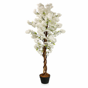 Large Artificial Tree, 55" White Sichuan Cherry Blossom, Nearly Natural Fake Plant, Indoor Outdoor Decor for Garden, Patio, Front Porch by Sona Casa