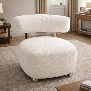 White accent chair, fabric by Sona Casa