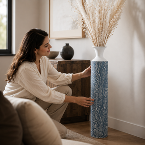 Luxury Metal Tall Vases, Large 32" Floor Vases, Living Room, Home, Office Decor-Sona Casa
