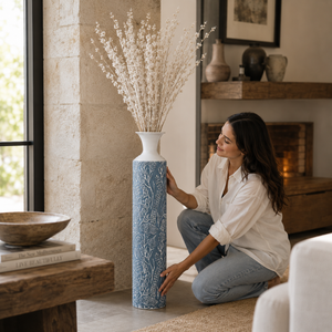 Luxury Metal Tall Vases, Large 32" Floor Vases, Living Room, Home, Office Decor-Sona Casa