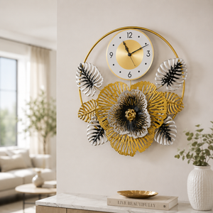 Floral Metal Wall Clock, 24" Home Decor, Silent Nonticking Extra Large Decorative Clock Wall Decor