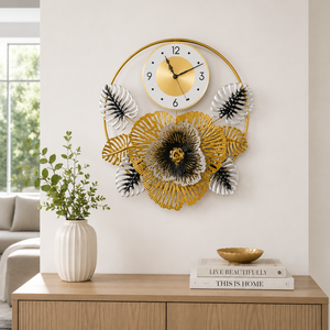 Floral Metal Wall Clock, 24" Home Decor, Silent Nonticking Extra Large Decorative Clock Wall Decor