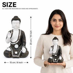 Small Buddha Statue, Antique White Decor, 10" Altar Meditation Room Decor