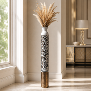 Tall White Silver Gold Metal Floor Vase with Metallic Finish for Modern Home Decor 14x14x106.7 cm by Sona Casa