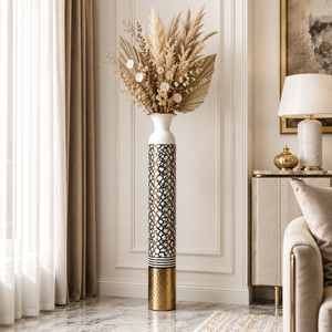 Modern Metallic Gold Silver White Tall Vase 13.5x13.5x95.5CM Elegant Home Decor Accent by Sona Casa