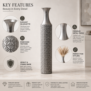 Set of 2 Tall Silver Metal Floor Vases with Modern Minimalist Design for Elegant Home Decor 14x14x95 cm