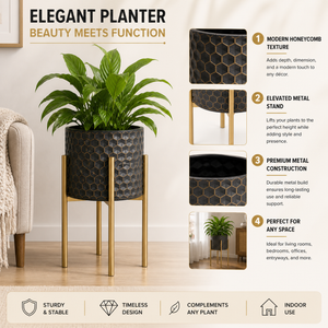 Large Brown Gold Metal Indoor Decorative Planter Pot, 58cm High x 31cm Wide, Modern Rustic Home Accent
