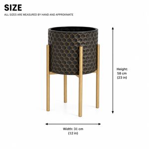 Large Brown Gold Metal Indoor Decorative Planter Pot, 58cm High x 31cm Wide, Modern Rustic Home Accent