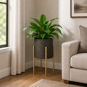 Large Brown Gold Metal Indoor Decorative Planter Pot, 58cm High x 31cm Wide, Modern Rustic Home Accent