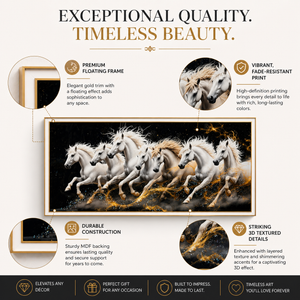 Seven White Horses Wall Art with Crystals, Modern 70x140 cm Premium Home Decor Canvas Painting