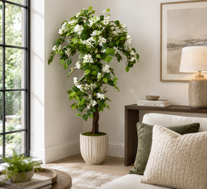 5ft White Artificial Bougainvillea Tree with Green Foliage and Stable Base for Indoor & Outdoor Home Office Decor