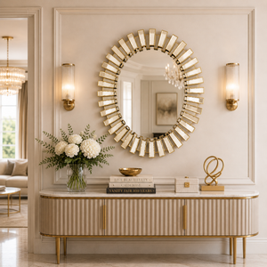 Large Gold Oval Wall Mirror 69x94cm – Elegant Contemporary Decorative Accent for Living Room or Bedroom by Sona Casa