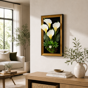 Black Gold 3D Framed Wall Décor Featuring Artificial Lilly Flower, 23x45 cm Premium Home Accent