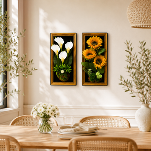 Set of 2 Floral 3D Botanical Wall Sculptures, Artificial White and Green Botanical Wall Decor, 23x45cm