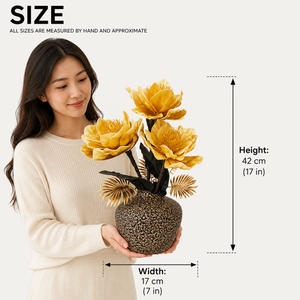 Tall Brown Ceramic Vase with Yellow Artificial Floral Arrangement, Modern Rustic Home Decor, 17x42cm